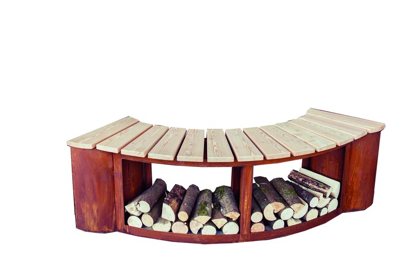 Gartenbank 170 cm – Ablage mit eingelagertem Brennholz