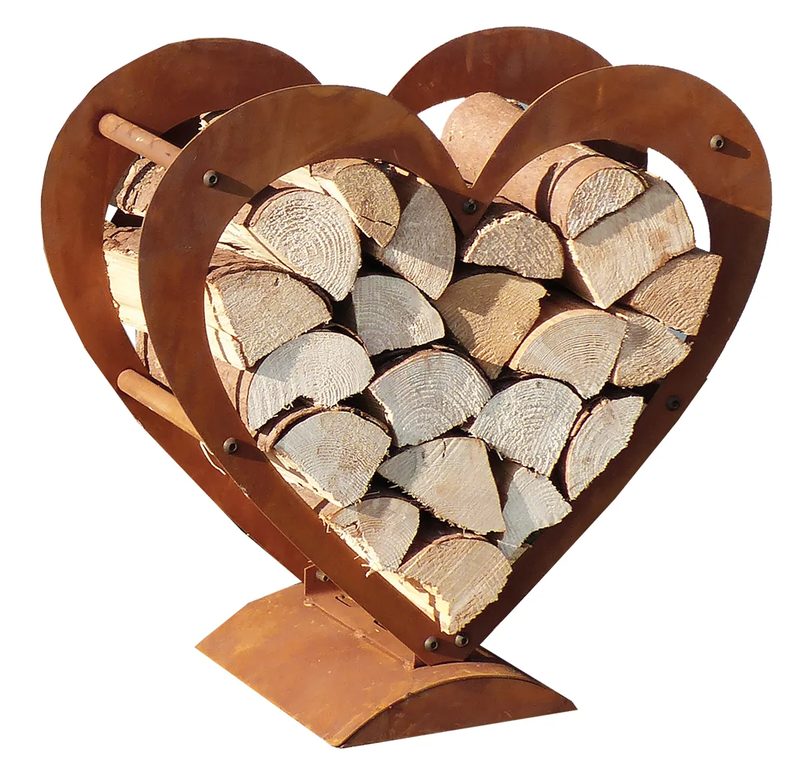 Kaminholzregal Herz 75 cm aus Cortenstahl