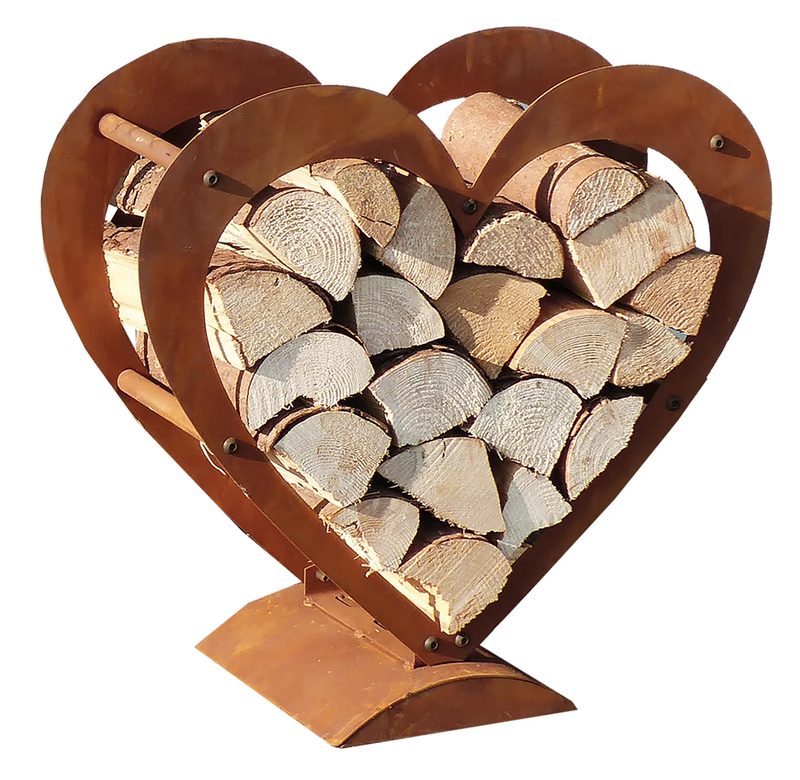 Kaminholzregal Herz 95 cm aus Cortenstahl