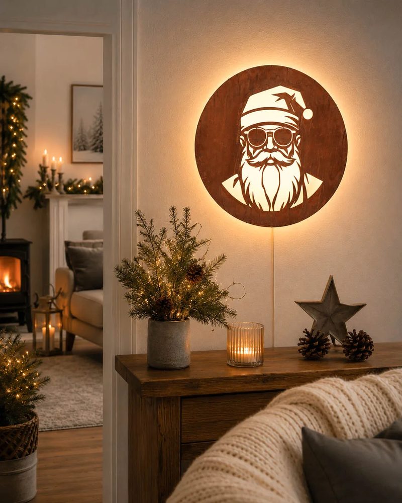 LED-Wandbild Schneemann aus Cortenstahl