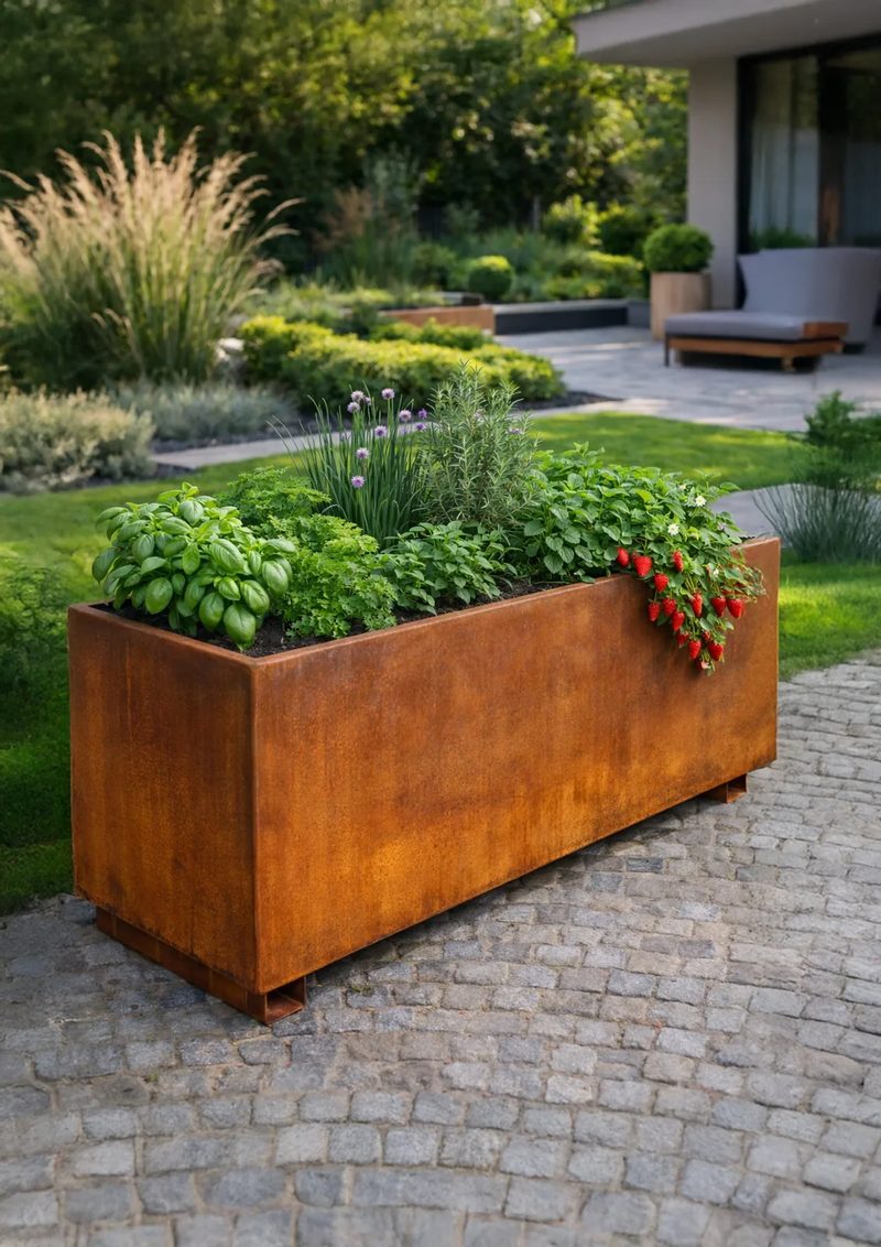 Hochbeet 150 cm mit Zwischenboden aus Cortenstahl