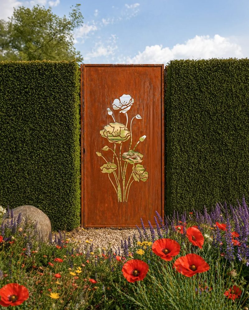 Sichtschutz Mohnblume 100 cm aus Cortenstahl