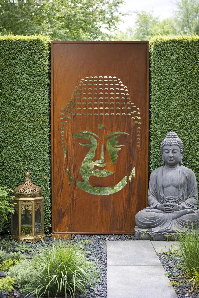 Sichtschutz Buddha 100 cm aus Cortenstahl