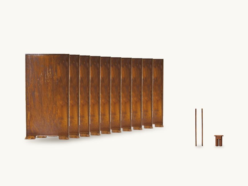 Komplett-Set L Wiese aus Cortenstahl – 10 Sichtschutzwände 200 × 100 cm, 20 Erdspieße 85 cm, 9 Verbindungsstücke 45 mm