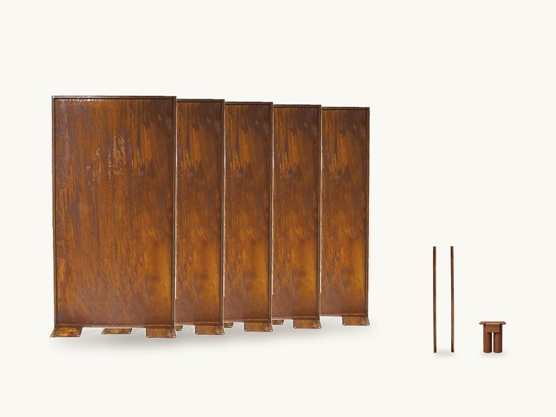 Komplett-Set M Wiese aus Cortenstahl – 5 Sichtschutzwände 200 × 100 cm, 10 Erdspieße 85 cm, 4 Verbindungsstücke 45 mm