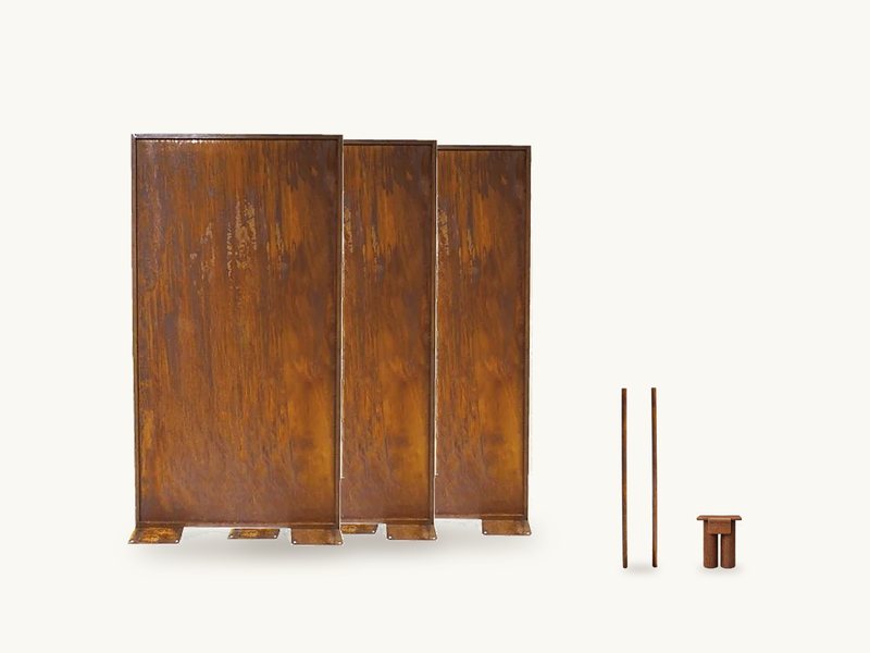 Komplett-Set S Wiese aus Cortenstahl – 3 Sichtschutzwände 200 × 100 cm, 6 Erdspieße 85 cm, 2 Verbindungsstücke 45 mm