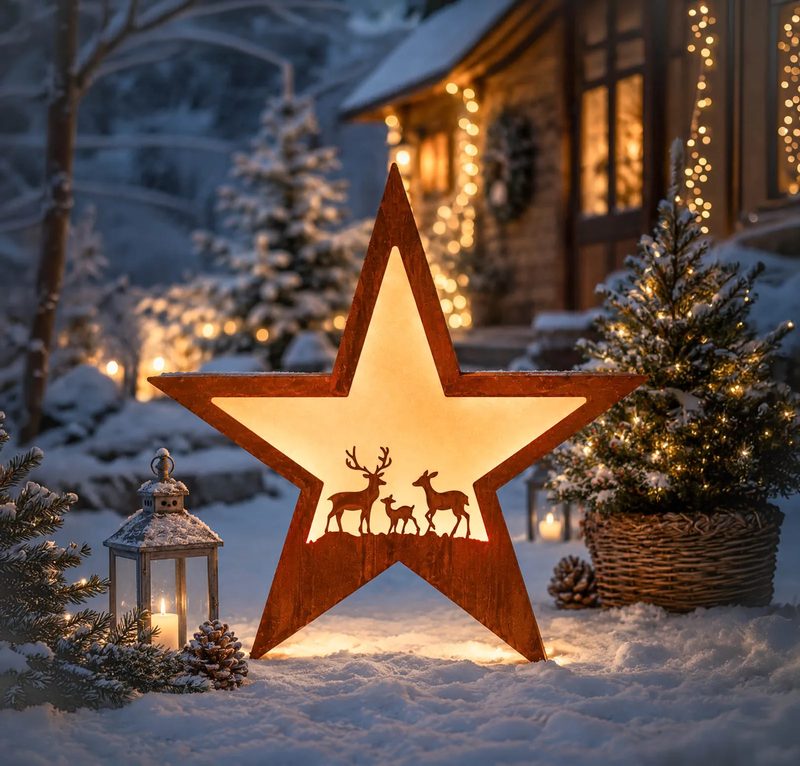 LED-Weihnachtsstern 100 cm aus Cortenstahl