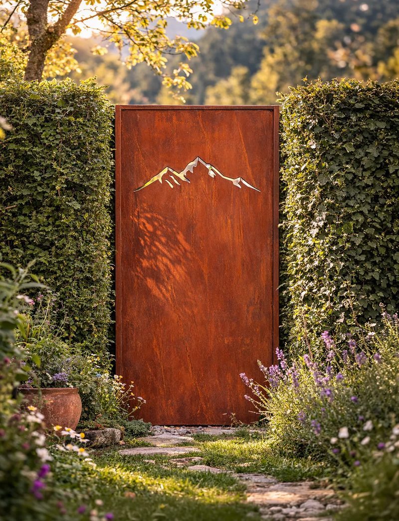 Sichtschutz Berg 100 cm aus Cortenstahl